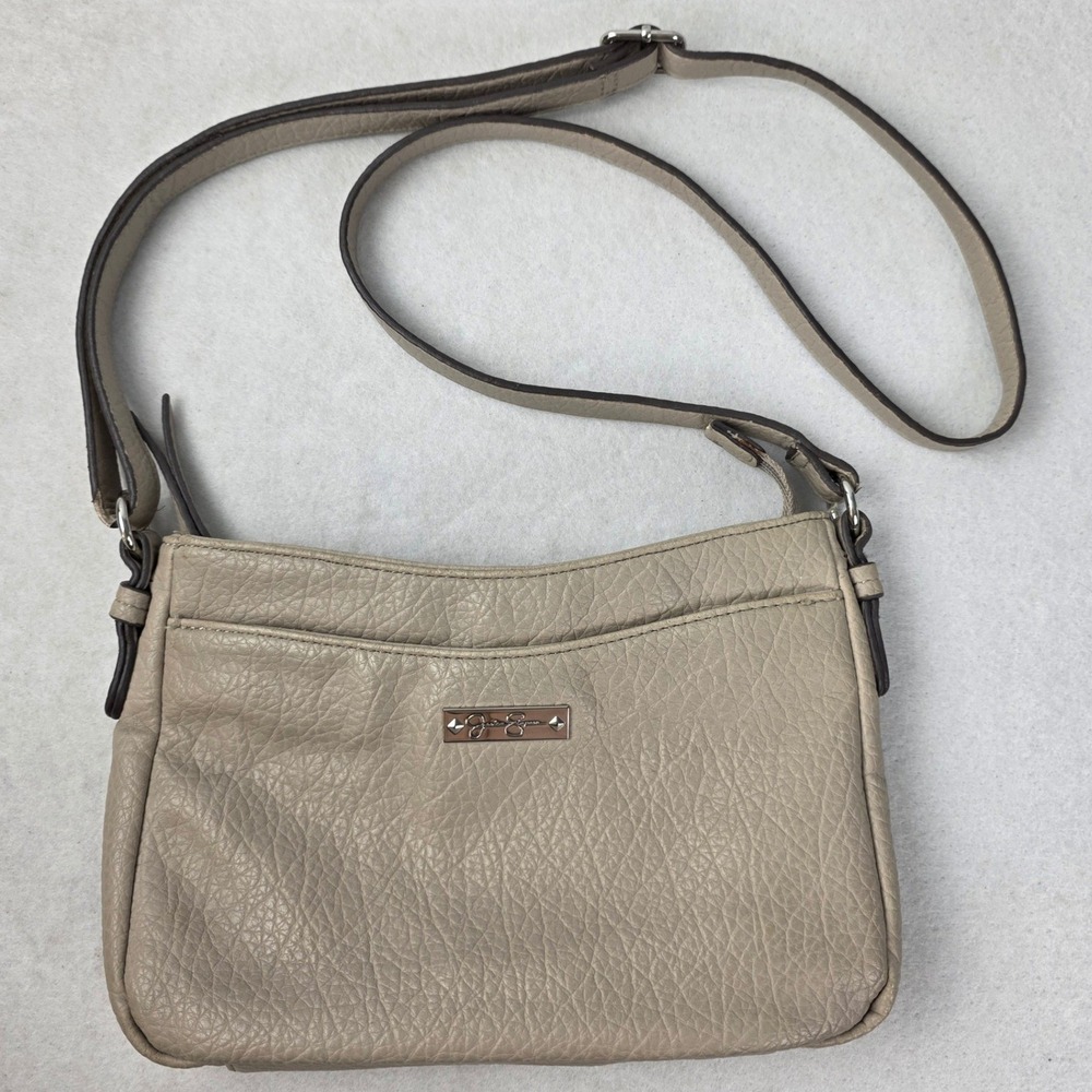 Jessica Simpson Taupe Beige Pebbled Faux Leather Crossbody Bag Leopard Lining